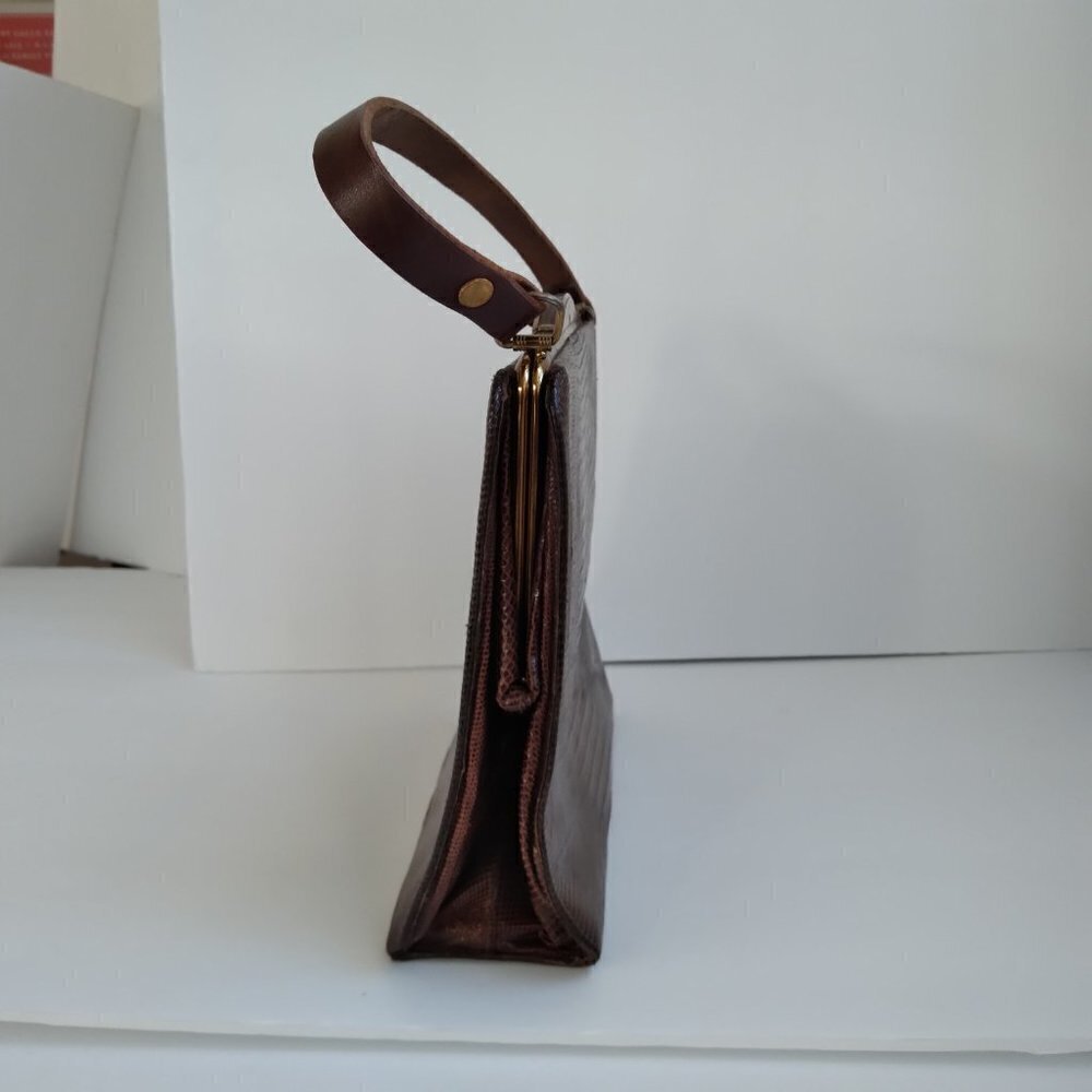 Vintage 1950's/60's Brown Lizard Structured Satchel Handbag - Picture 4 of 12